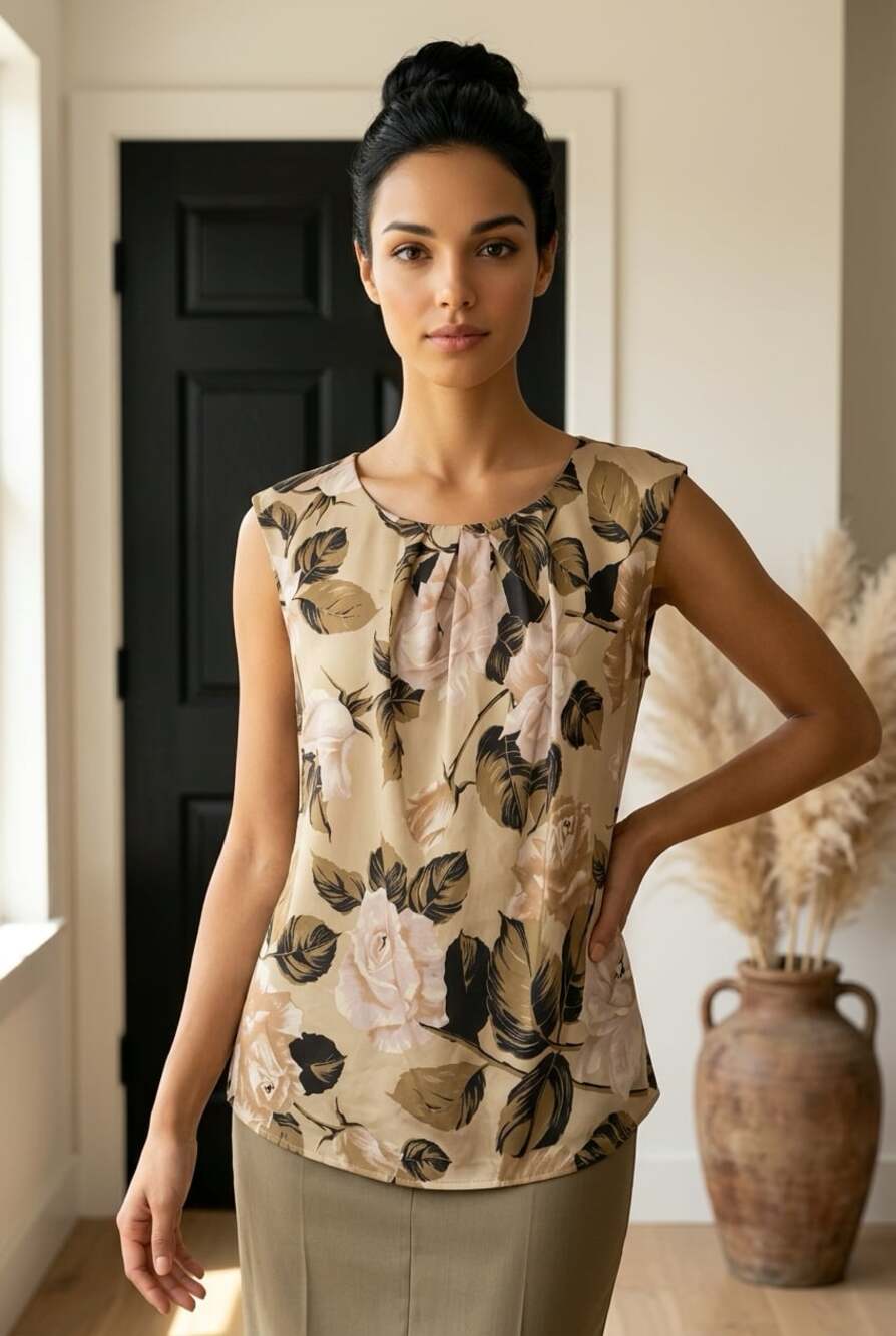 Talbots Silk Stretch Floral Rose Sleeveless Blouse Size 10P